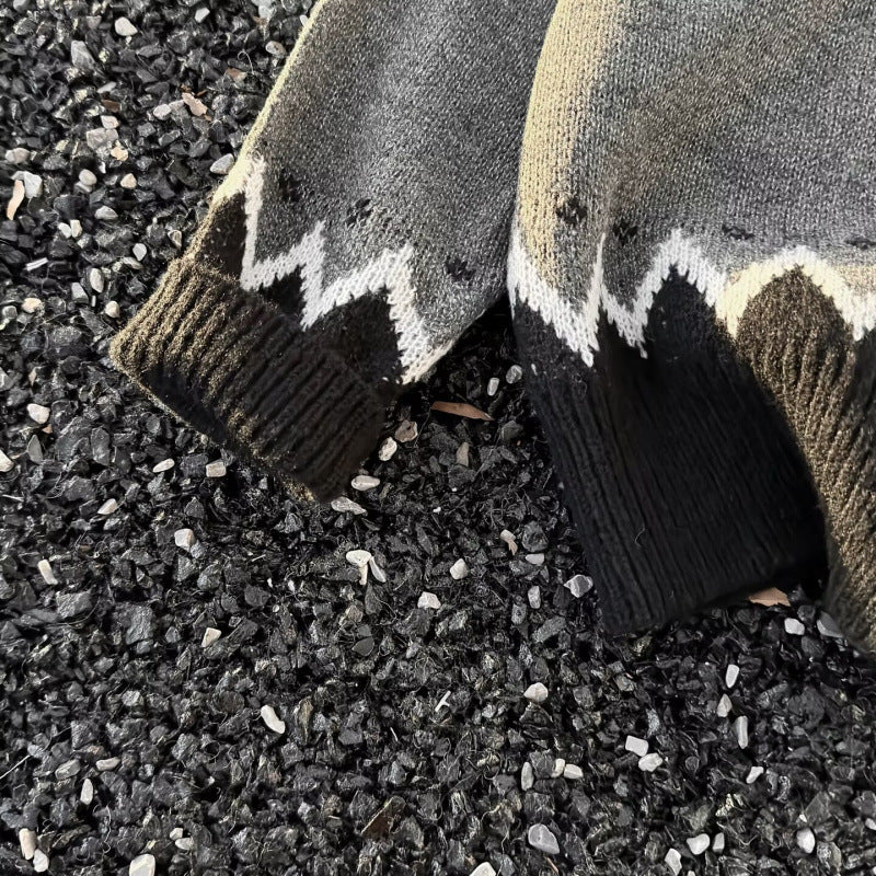Damen Norweger-Cardigan im Oversize-Schnitt mit Rundhalsausschnitt und Kontrastknopfleiste Chichicherry