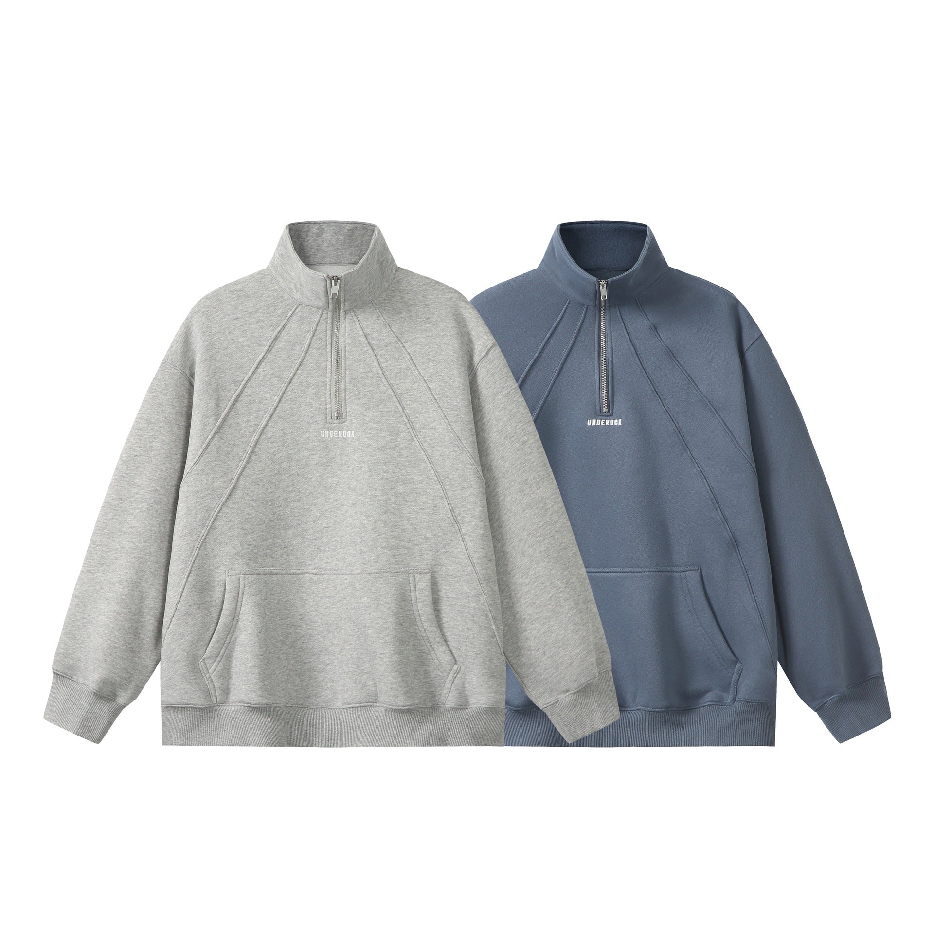 Unisex Oversize Sweatshirt with Half Zip, High Funnel Neck and Kangaroo Pocket Chichicherry