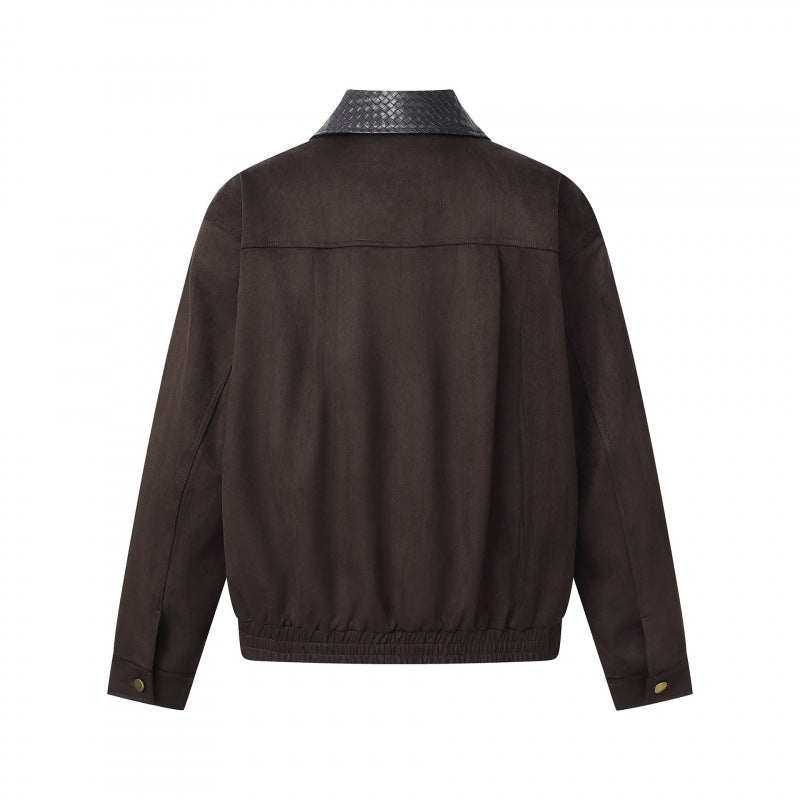 Men's short-cut bomber jacket in suede look with structured collar, front zipper and elastic hem Chichicherry