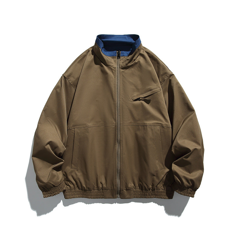Unisex Boxy transitional jacket made of technical cotton blend with stand-up collar, front zipper, and concealed chest flap Chichicherry