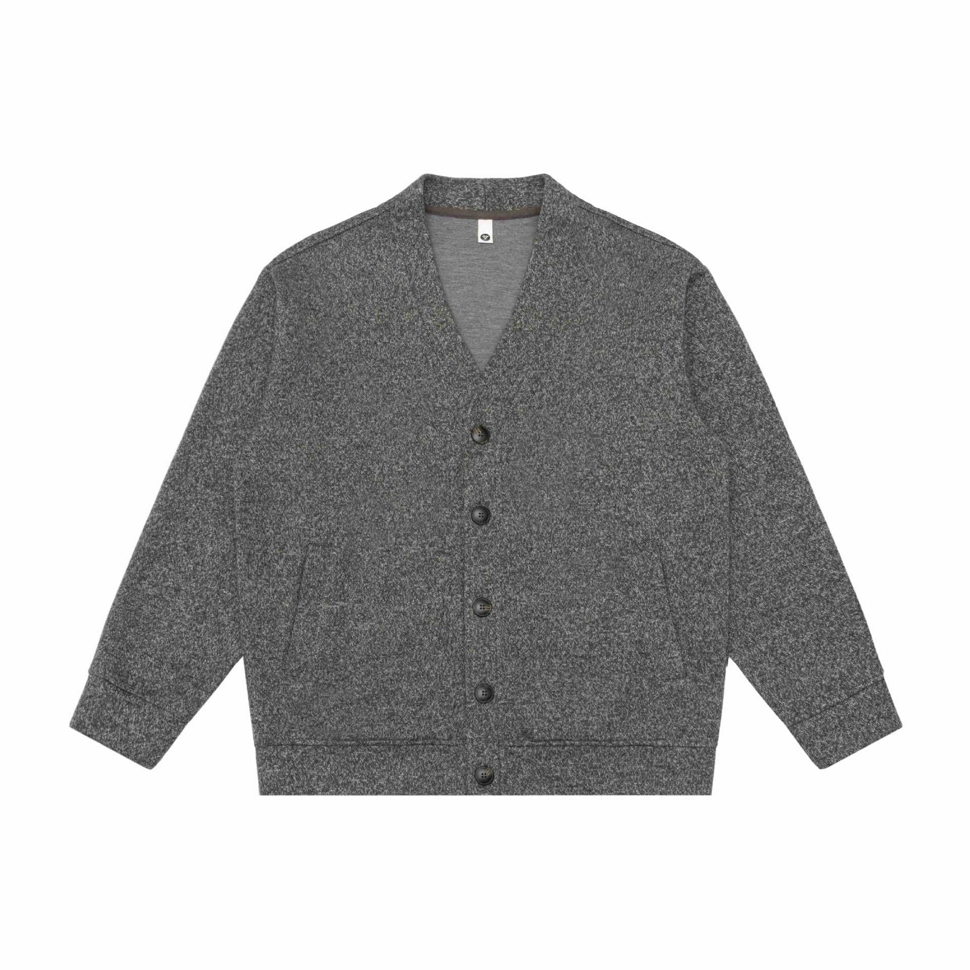Unisex V-neck cardigan with textured knit and patch pockets Chichicherry