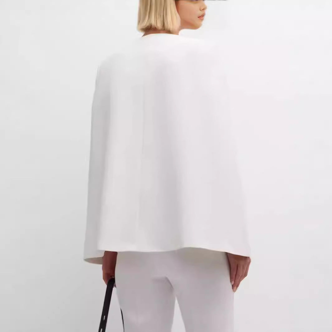 Women Elegant Cape Blazer Set with Open Sleeve Slot and Slim Suit Trousers Chichicherry