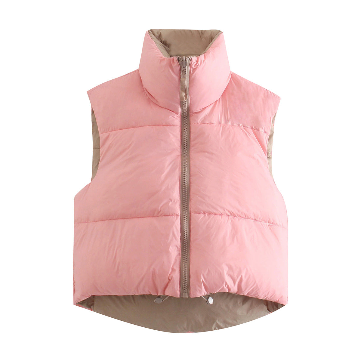 Women's short-cut quilted vest with high stand-up collar and extended back Chichicherry