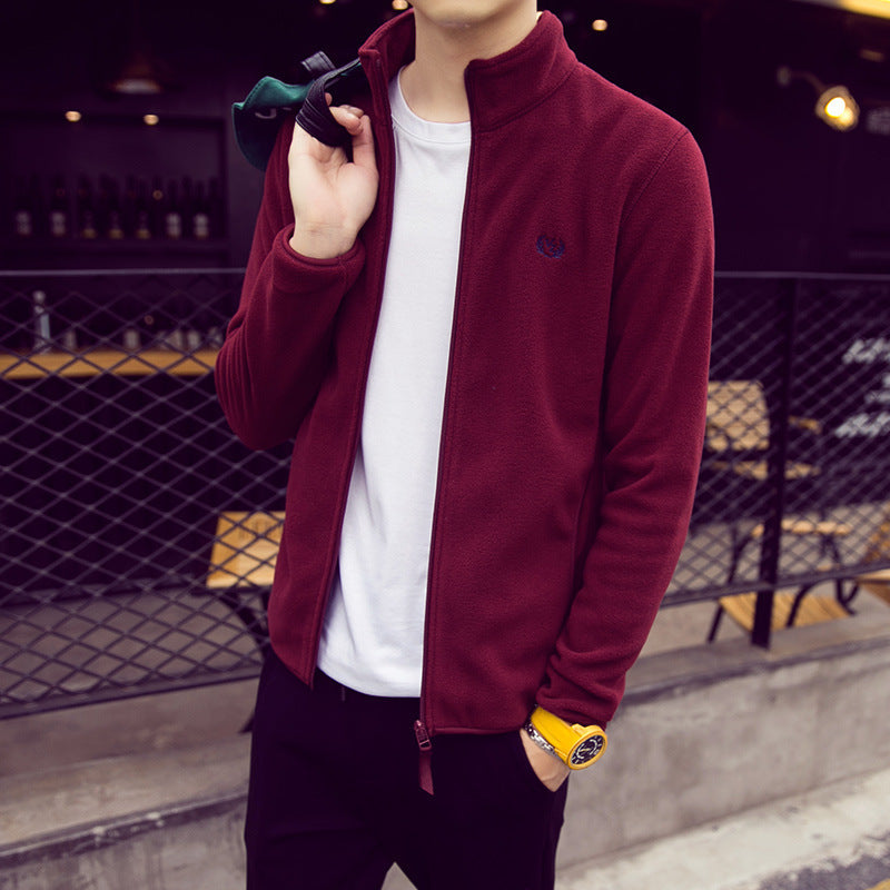 Men's fleece jacket with stand-up collar, wind-resistant microfiber outer layer, and slim-regular fit Chichicherry