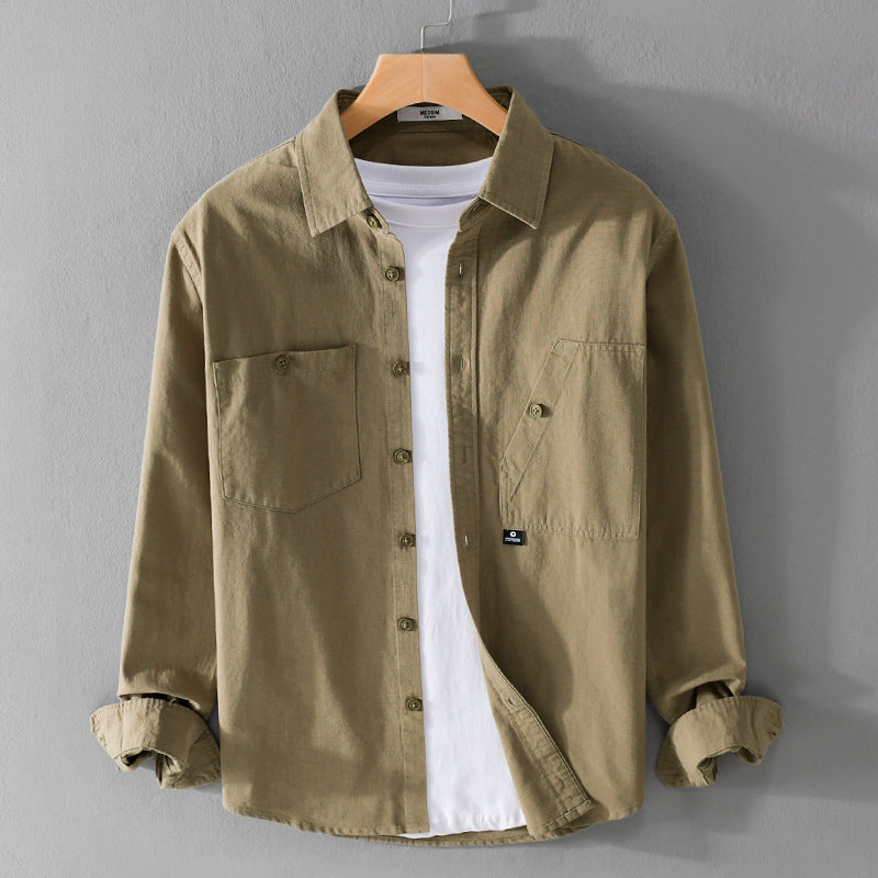 Men's lightweight shirt jacket overshirt made of cotton twill with asymmetrical chest pocket and loose fit Chichicherry