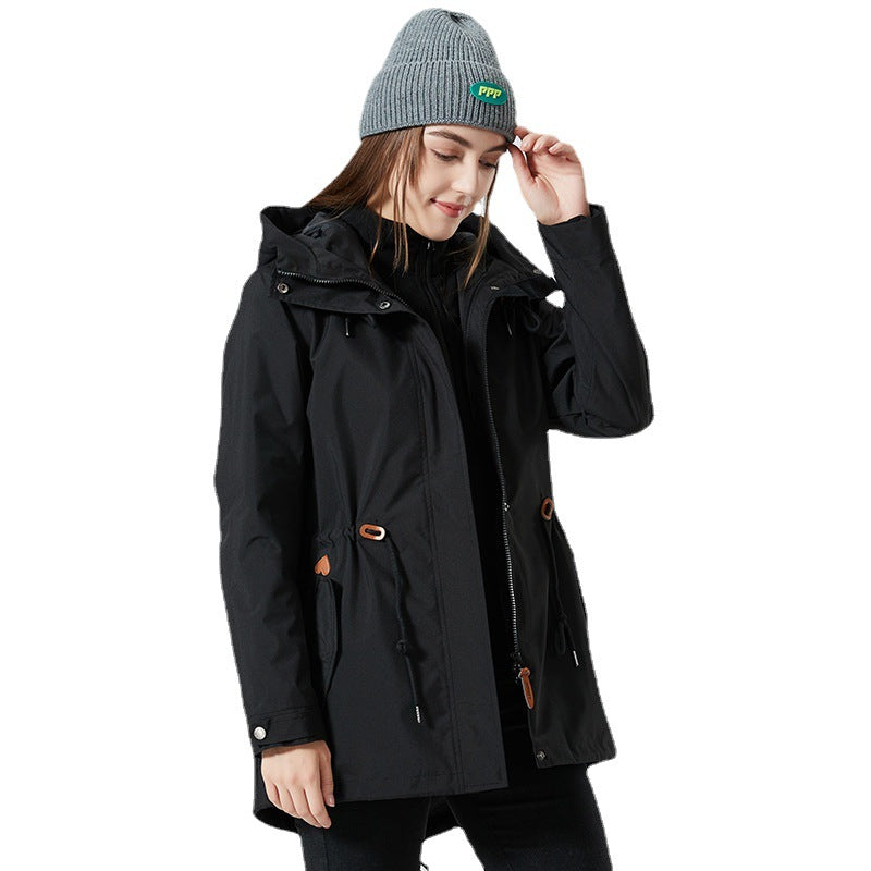 Women's Water-Repellent Fitted Parka Jacket with Hood and Drawstring Chichicherry