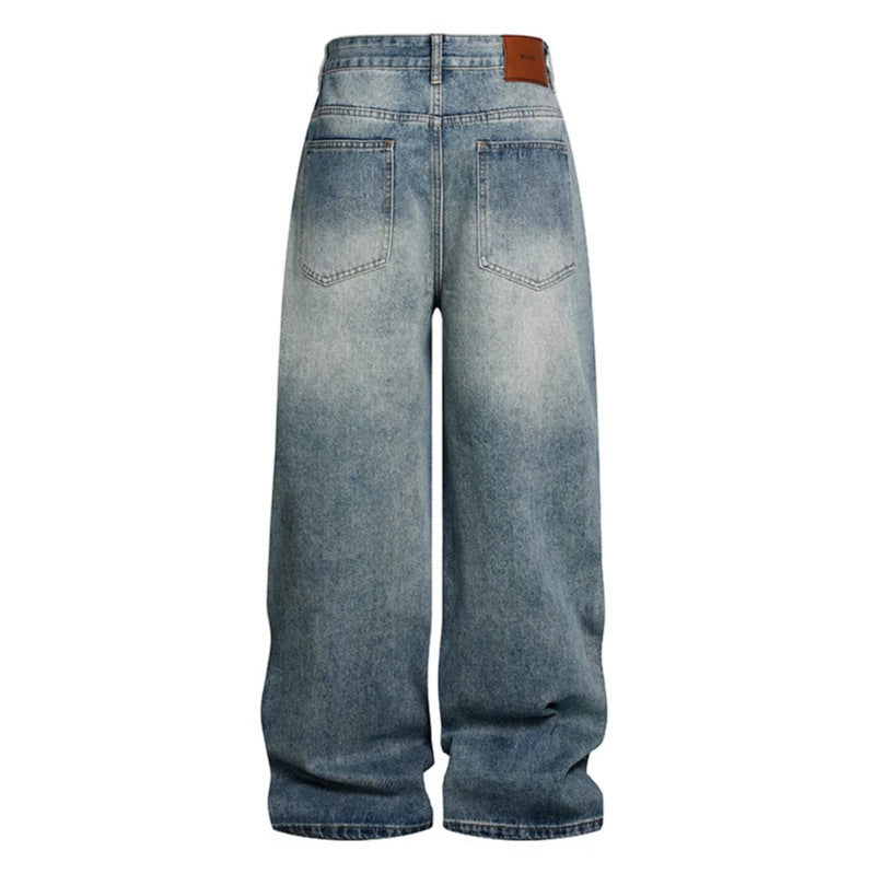Ladies Wide High-Waist Denim Palazzo Jeans with Destroyed Details and Rhinestone Embellishment Chichicherry