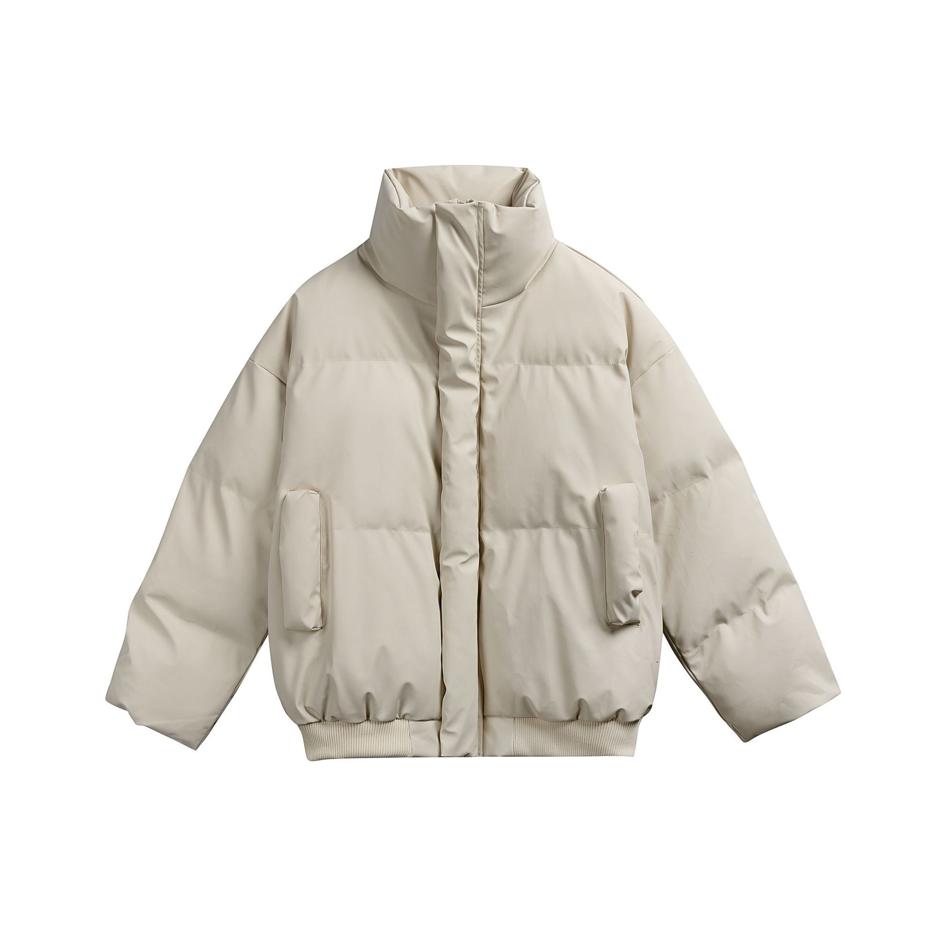 Women short-cut padded quilted bomber jacket with high stand-up collar and patch pockets Chichicherry