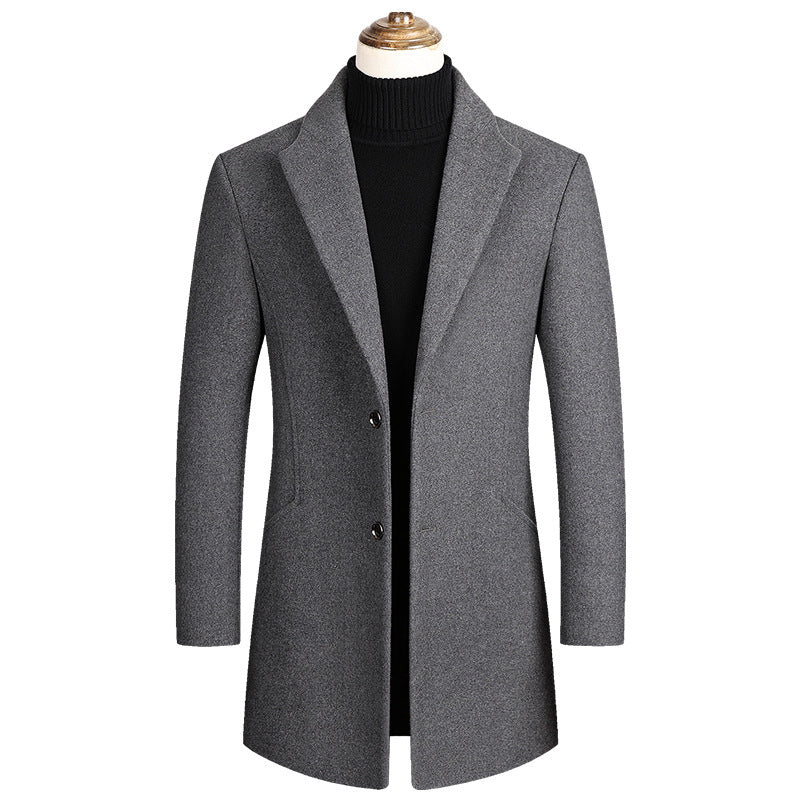 Men Tailored Wool Blend Coat with Notch Lapel and Two-Button Closure Chichicherry