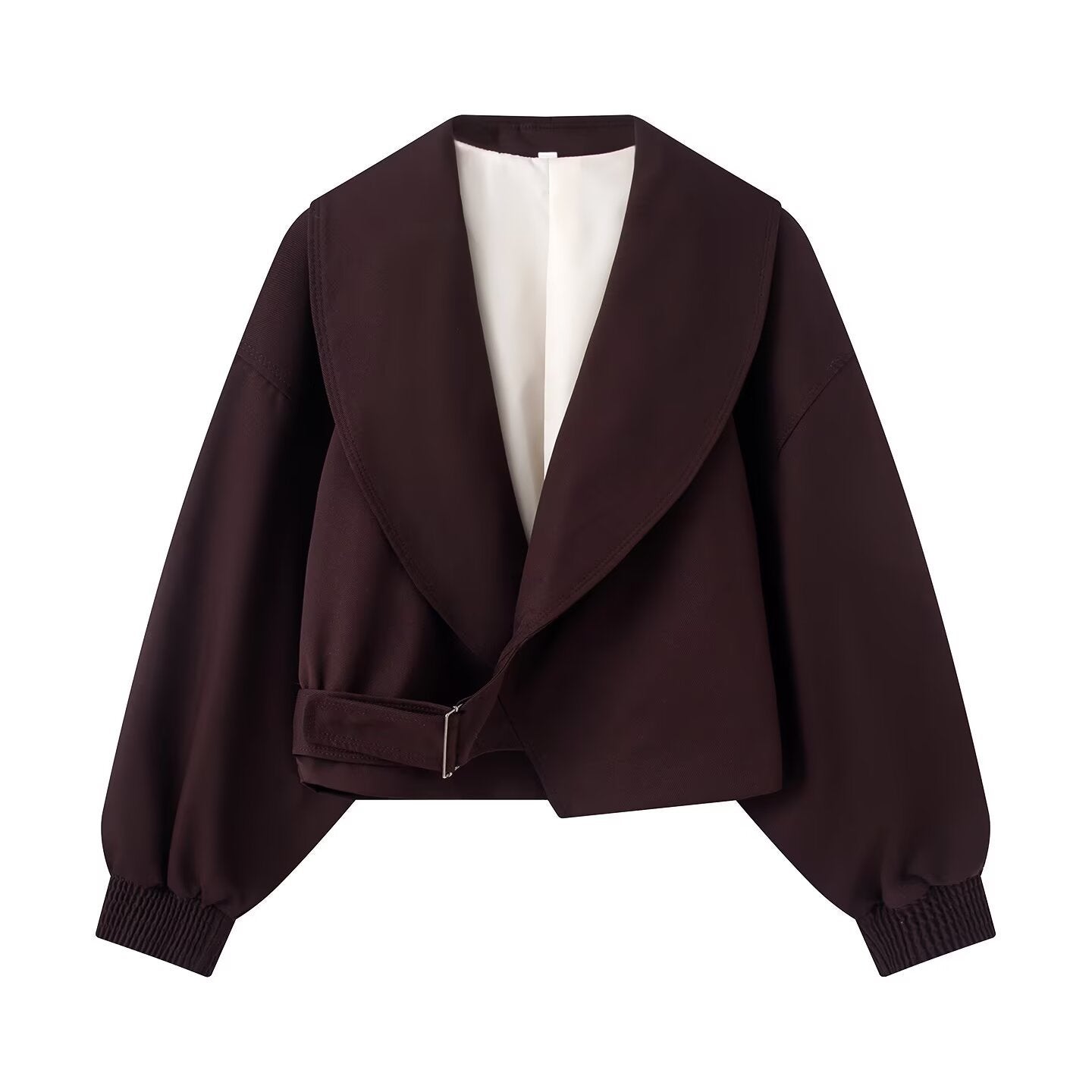 Women's short jacket with wide shawl collar, tailored tie belt and balloon sleeves Chichicherry