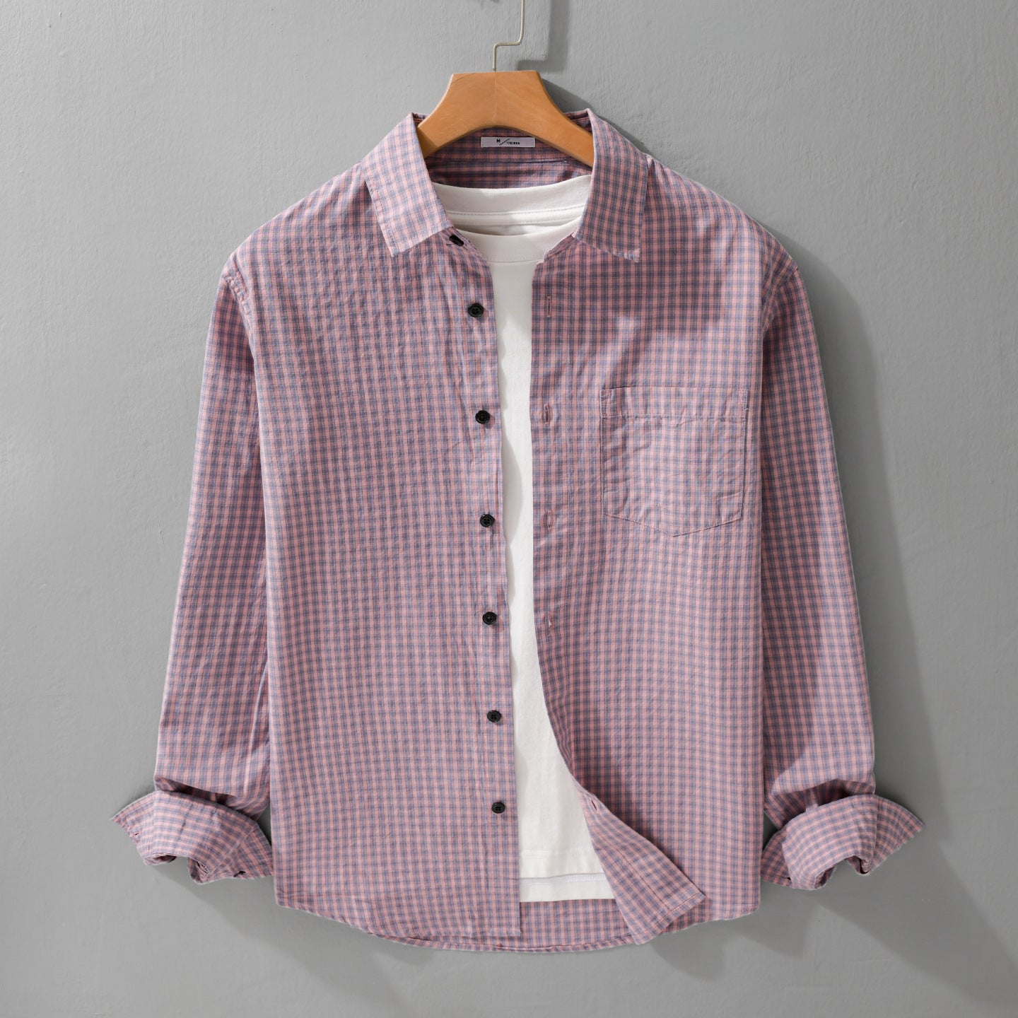 Men's Micro-Check Cotton Shirt in Casual Layering Style with Chest Pocket Chichicherry