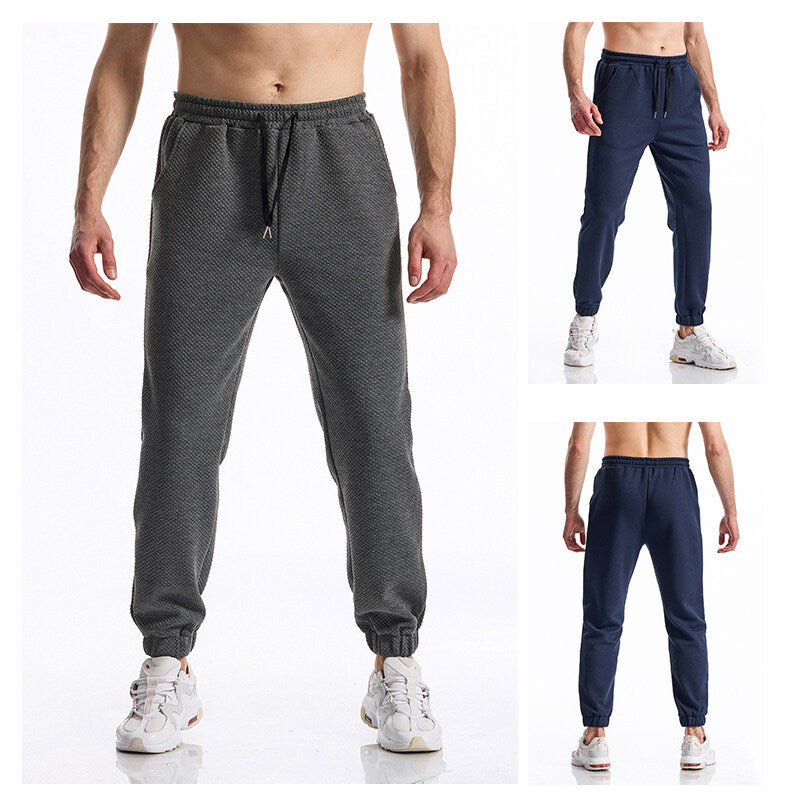Men's Textured Jogging Pants with Elastic Waistband, Drawstring, and Cuffed Hem Chichicherry