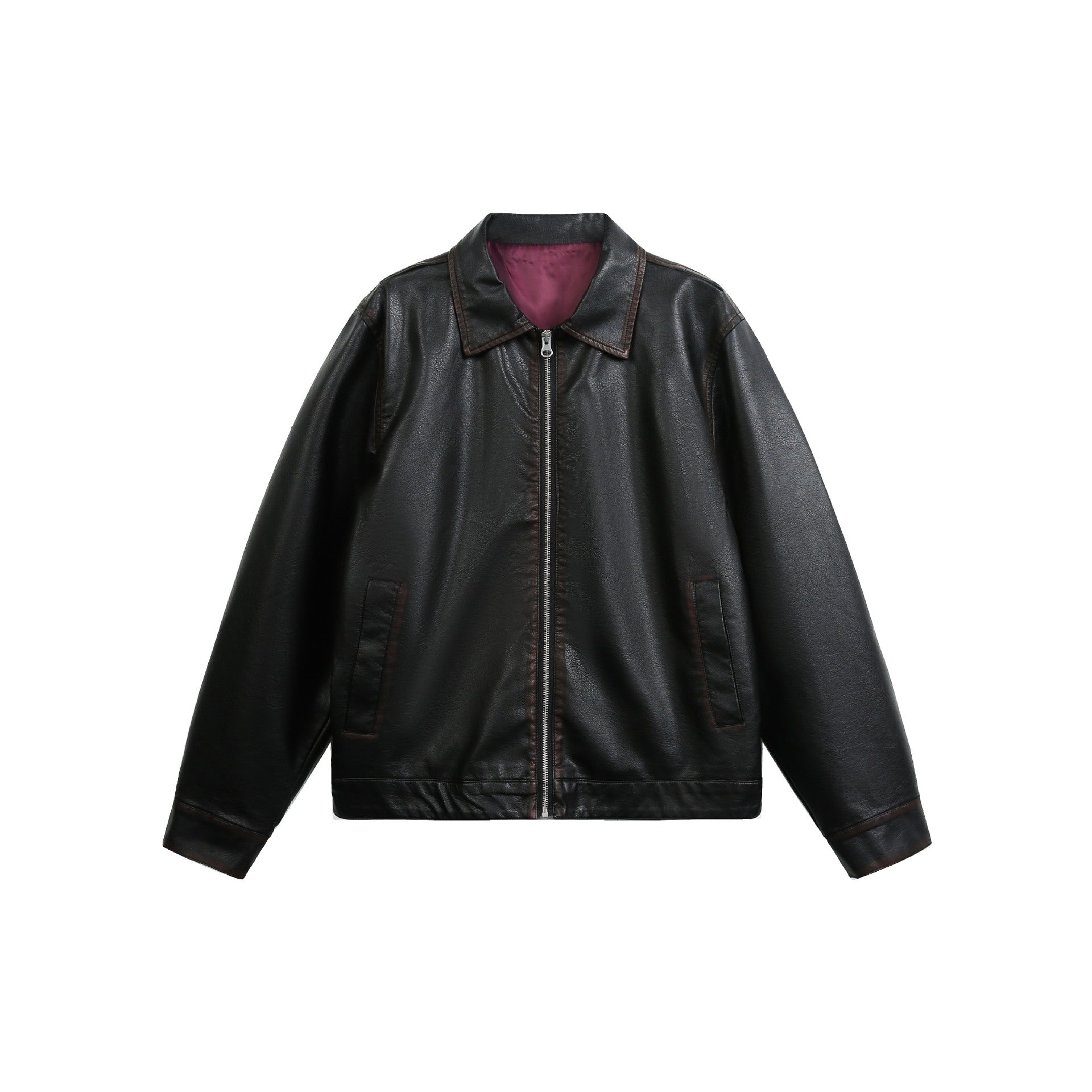 Unisex Oversized Faux Leather Pilot Jacket with Full Metal Zipper Chichicherry