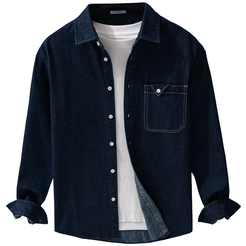Men's denim overshirt in shirt jacket style with patch chest pocket and relaxed fit Chichicherry