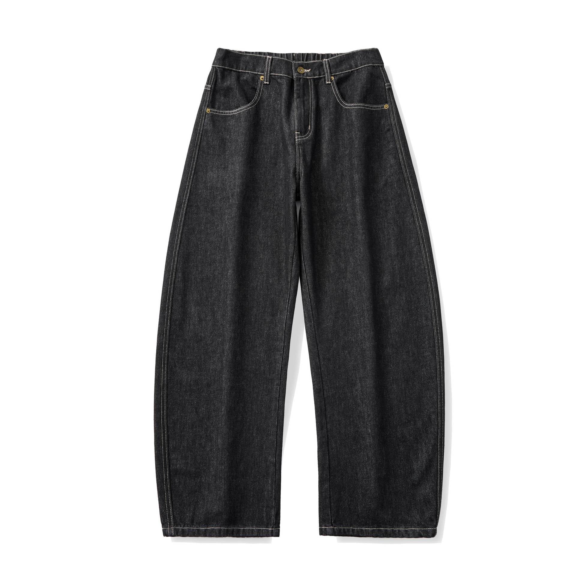 Women's wide high-waisted cropped jeans made from raw denim with classic pocket design Chichicherry