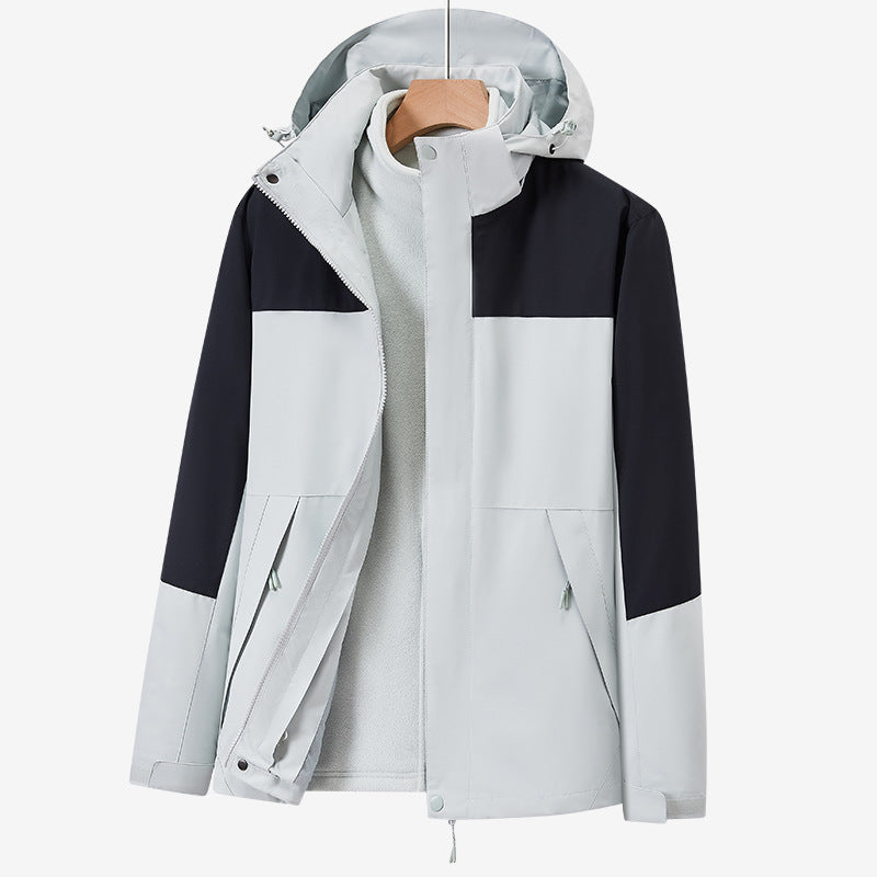 Unisex two-layer water-repellent outdoor jacket with hood and color block design Chichicherry