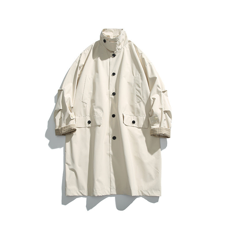 Men's oversized waterproof trench coat with stand collar and checked lining Chichicherry