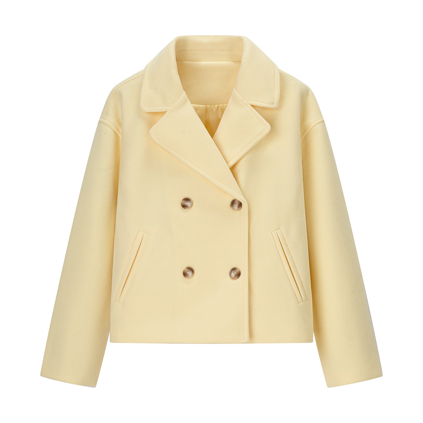Women Short Oversize Wool Blend Double-Breasted with Wide Lapel Chichicherry