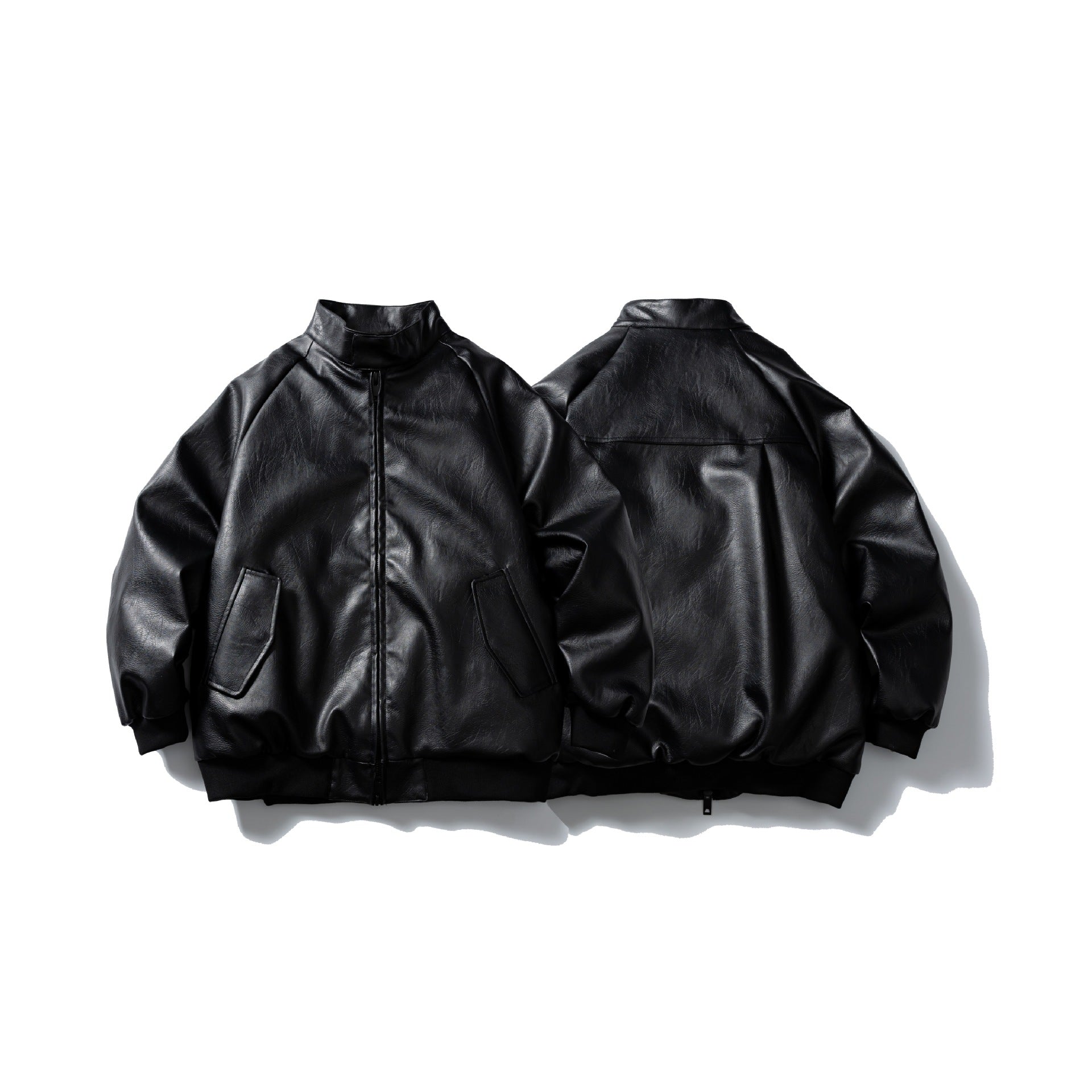 Men's short-cut faux leather bomber with stand-up collar and side pockets Chichicherry