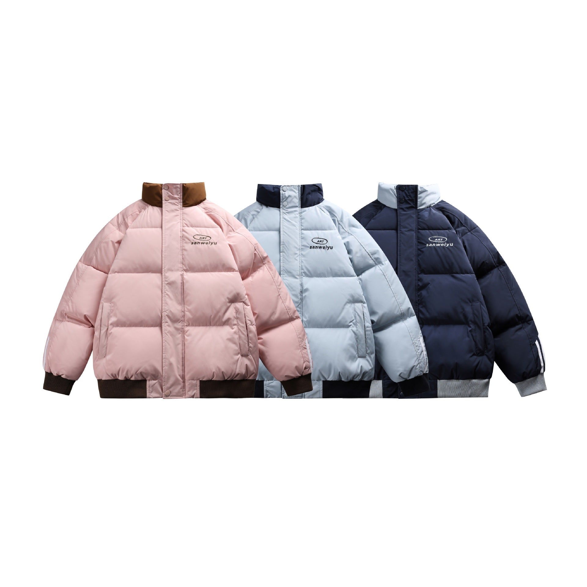 Unisex Short-cut padded bomber jacket with high stand-up collar and contrasting ribbed hems Chichicherry
