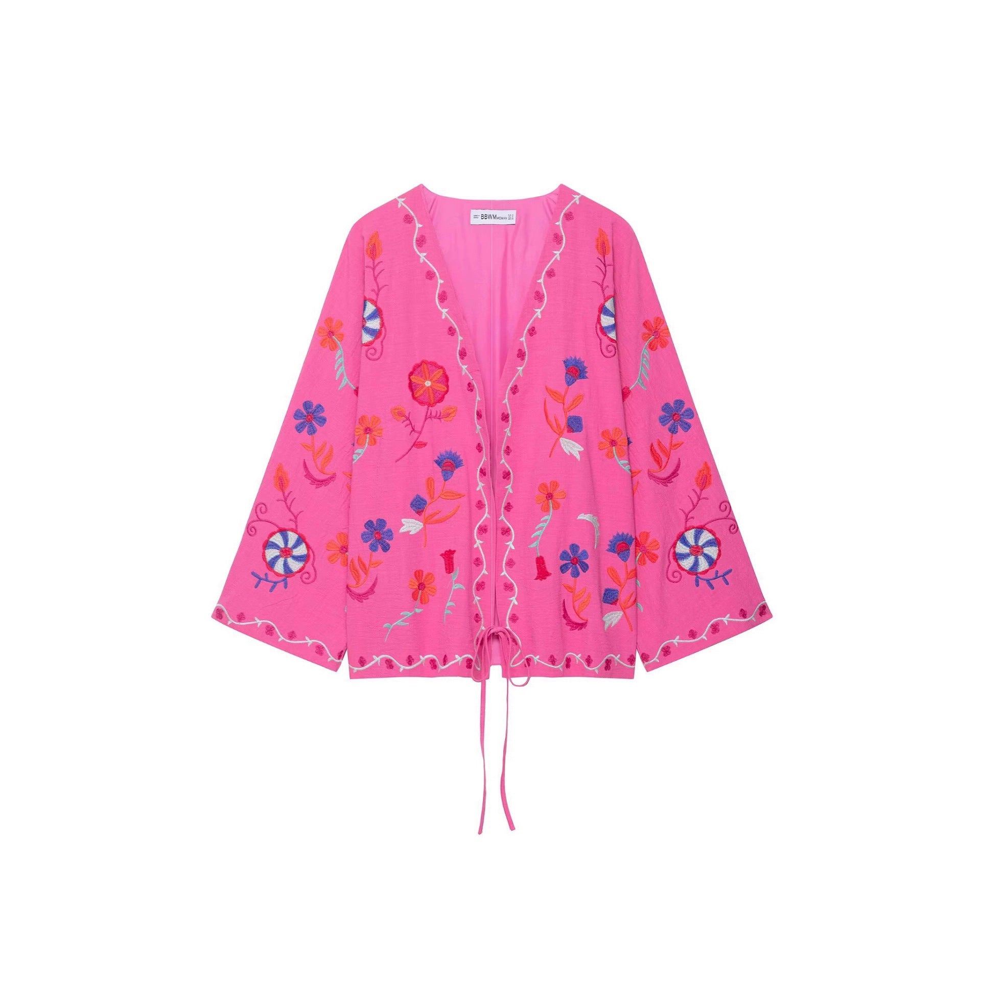 Women's Oversize Light Cotton Cardigan with Colorful Floral Embroidery Chichicherry
