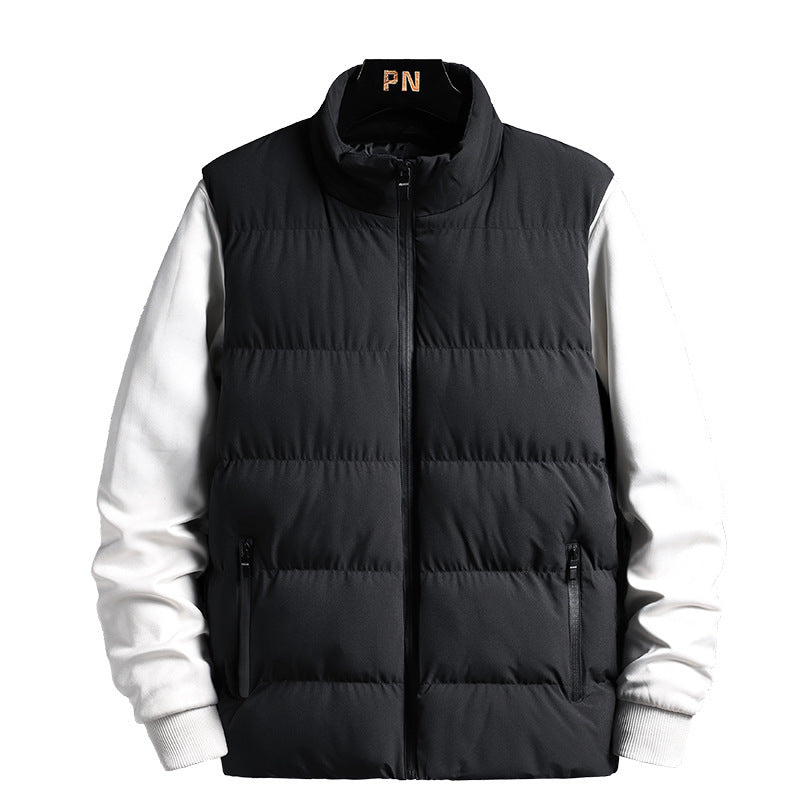 Men's Sleeveless Thermal Quilted Vest with Stand-Up Collar, Windproof Shell and Zipper Pockets Chichicherry