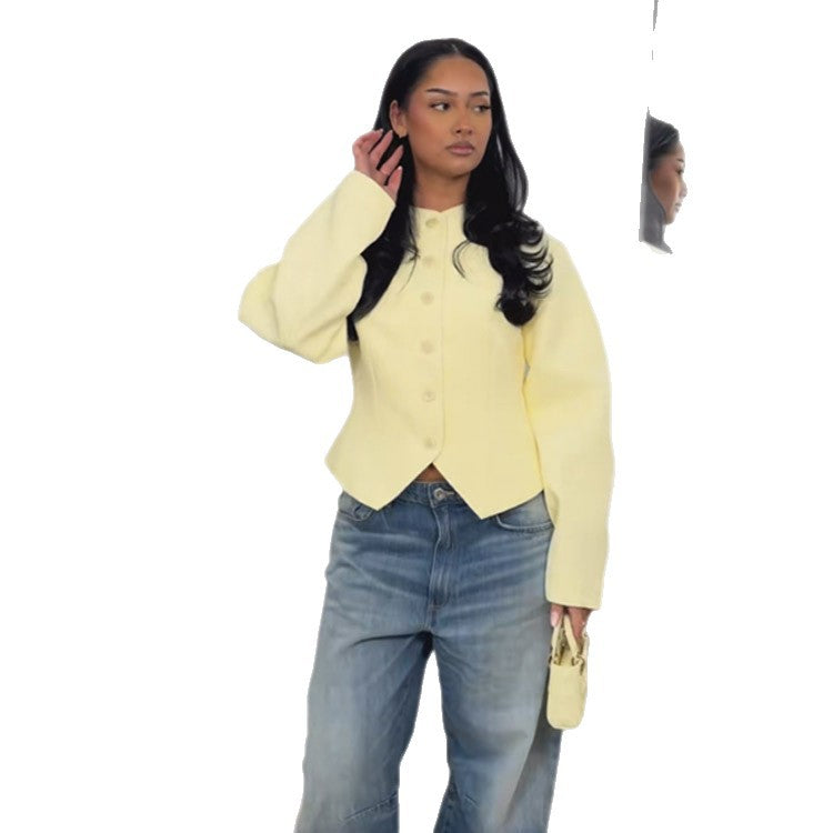 Women's Tailored Structure Jacket with Asymmetrical Dipped Hem and Balloon Sleeves Chichicherry