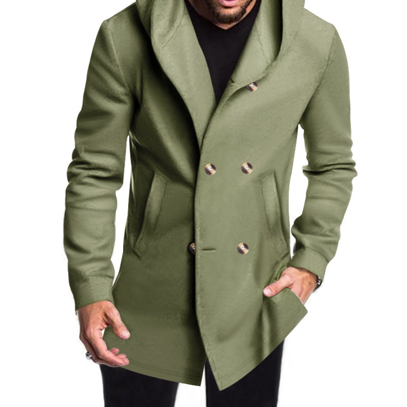 Men's hooded cloak with oversized hood and double-button placket Chichicherry