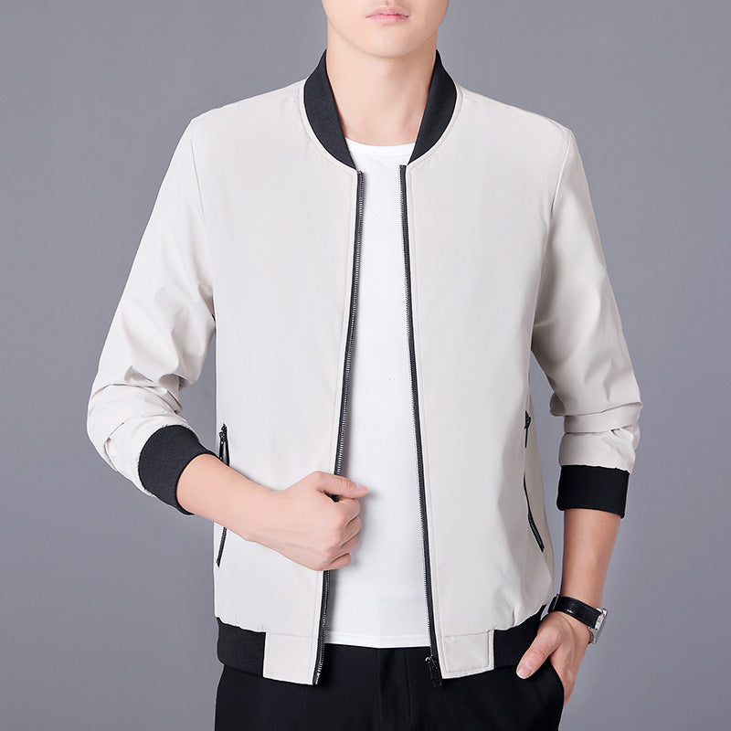 Men's Lightweight Casual Bomber Jacket made of Microfiber with Two-Way Zipper and Ribbed Cuffs Chichicherry