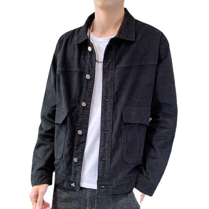 Men's cord jacket in worker-blouson style with metal button closure and patch pockets Chichicherry