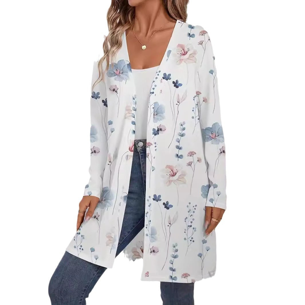 Ladies Floral Longline Cardigan with Open Cut and Light Viscose Mix Chichicherry
