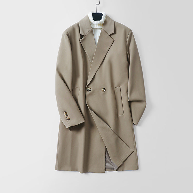 Men's longline coat in minimalist cut with shawl collar and double-breasted button placket Chichicherry