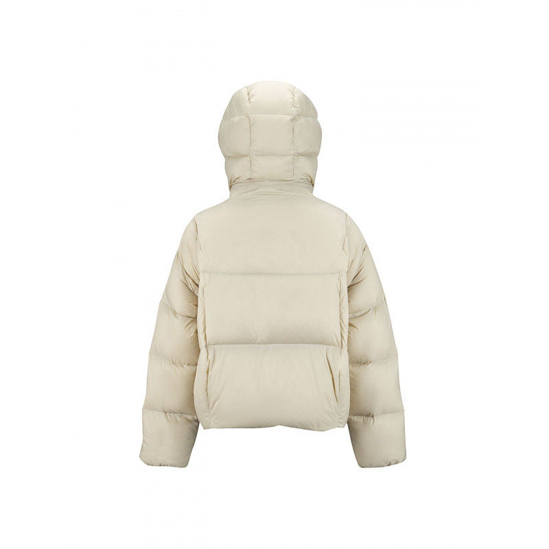 Women's Short Padded Crop Quilted Jacket with Volume Hood and Concealed Snap Placket Chichicherry