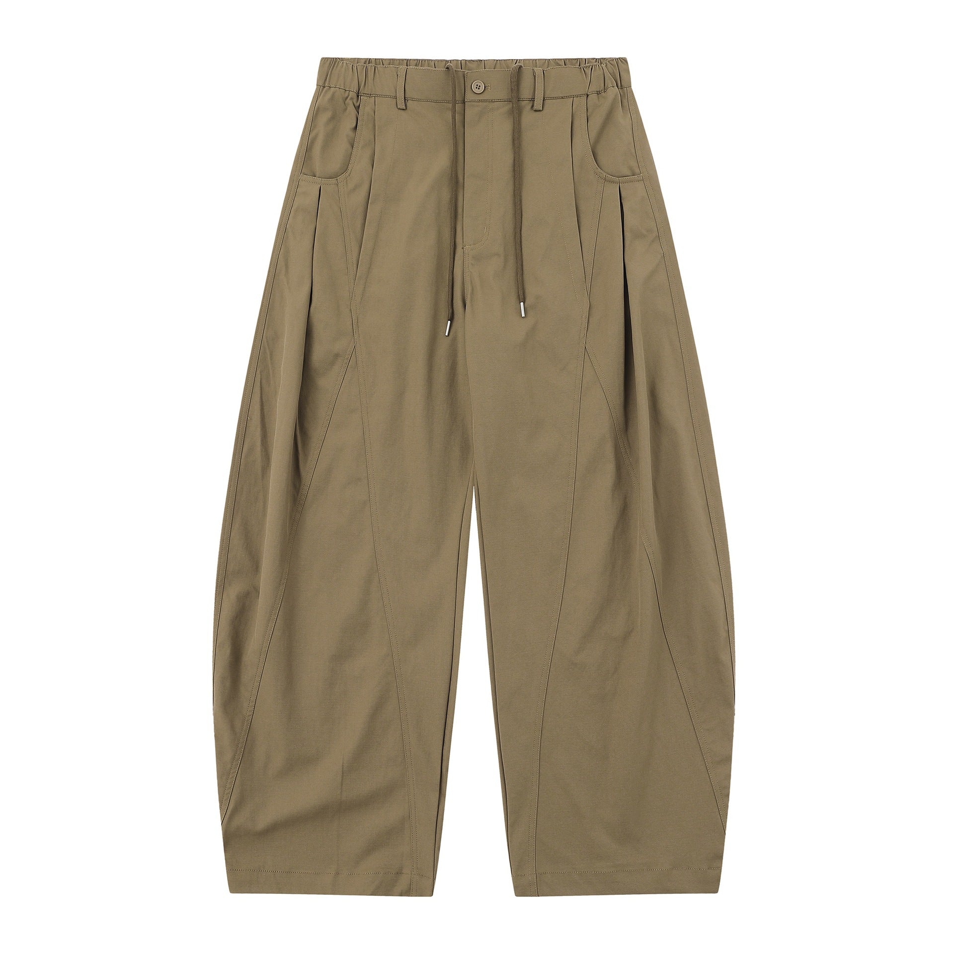 Ladies High-Waist Cropped Cargo Pants with stitched panels and drawstring belt