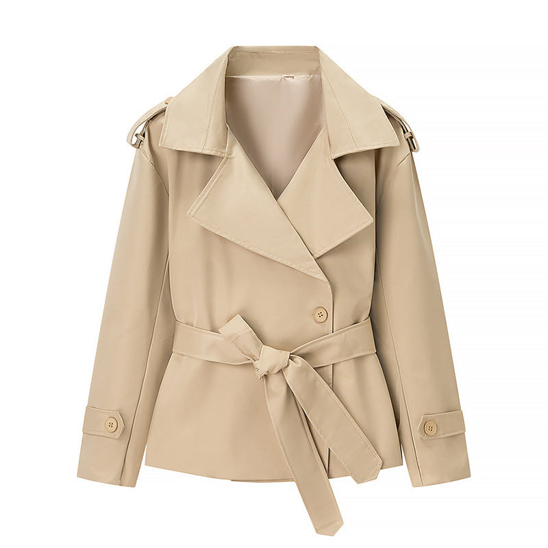 Women's Short Trench Coat with Belt and Double Breasted Chichicherry