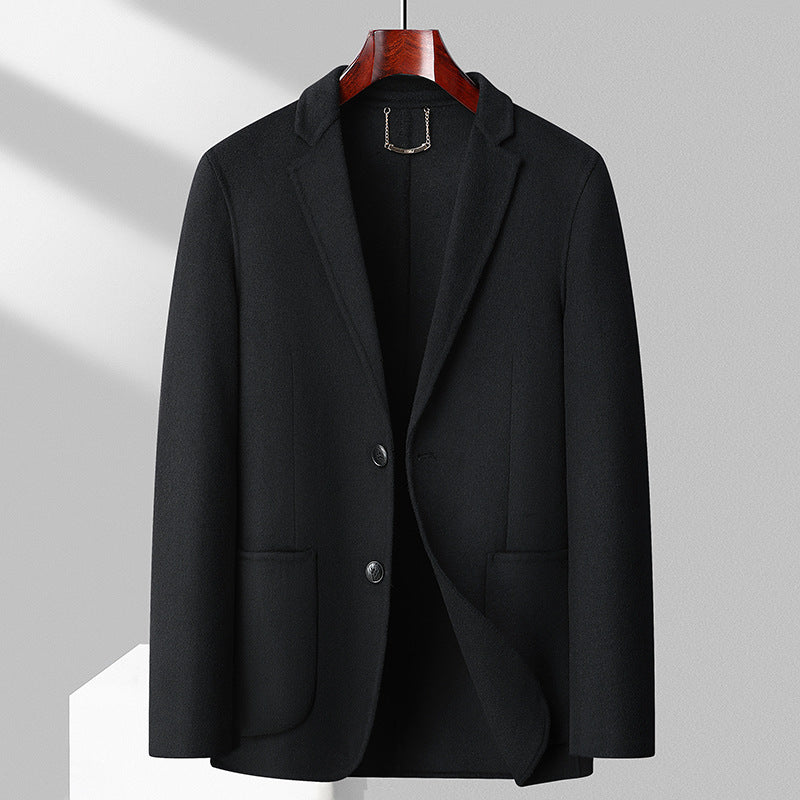 Men's Single-Breasted Wool Blend Jacket with Patch Pockets and Light Thermal Lining Chichicherry