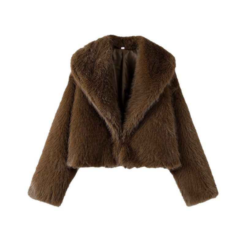 Ladies Short Voluminous High-Pile Faux-Fur Bolero Jacket with Boxy Silhouette Chichicherry