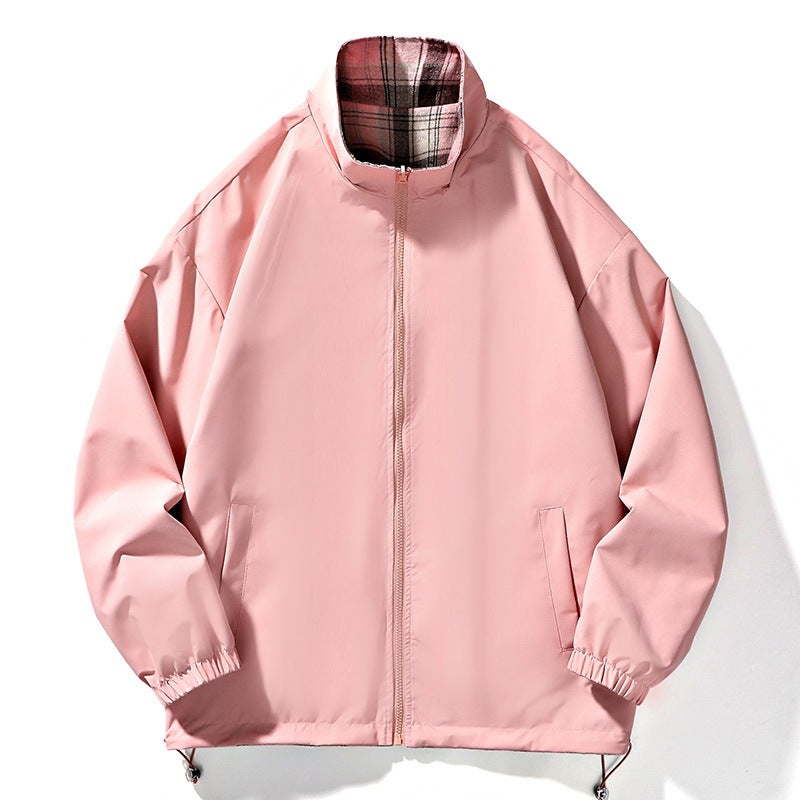Men's loosely cut transitional jacket with checkered lining and stand-up collar Chichicherry