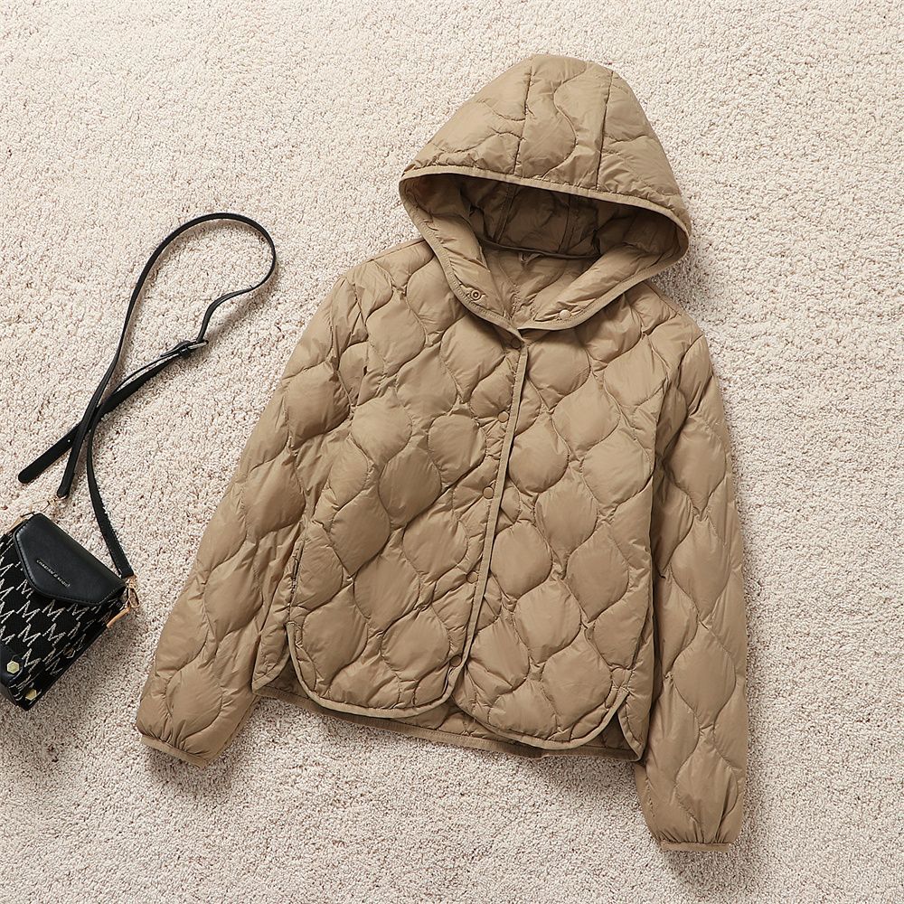 Women's Lightweight Quilted Hooded Jacket with Oval Quilting and Press Stud Placket Chichicherry
