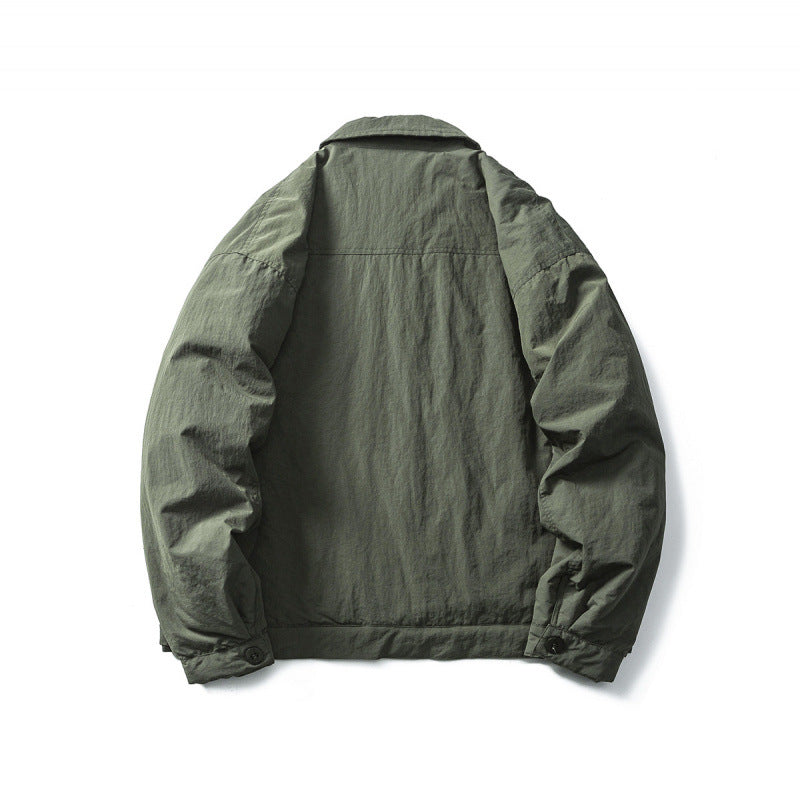 Men's Lightweight Oversized Field Jacket in Workwear Style with Shirt Collar and Button Closure Chichicherry