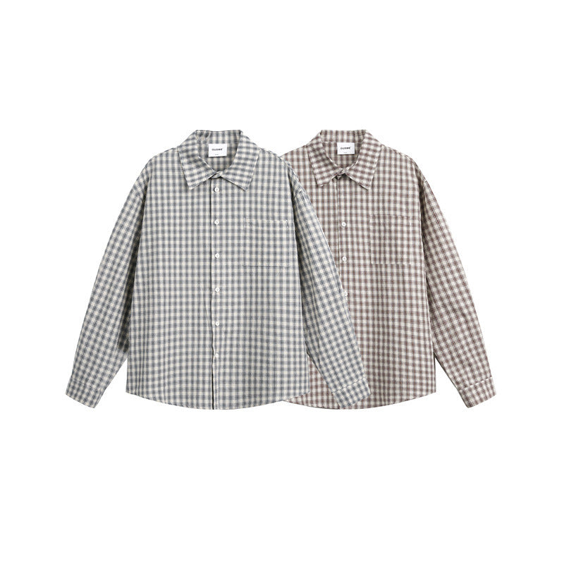 Unisex Checkered Relaxed Button Shirt made of Brushed Cotton with Chest Pocket Chichicherry
