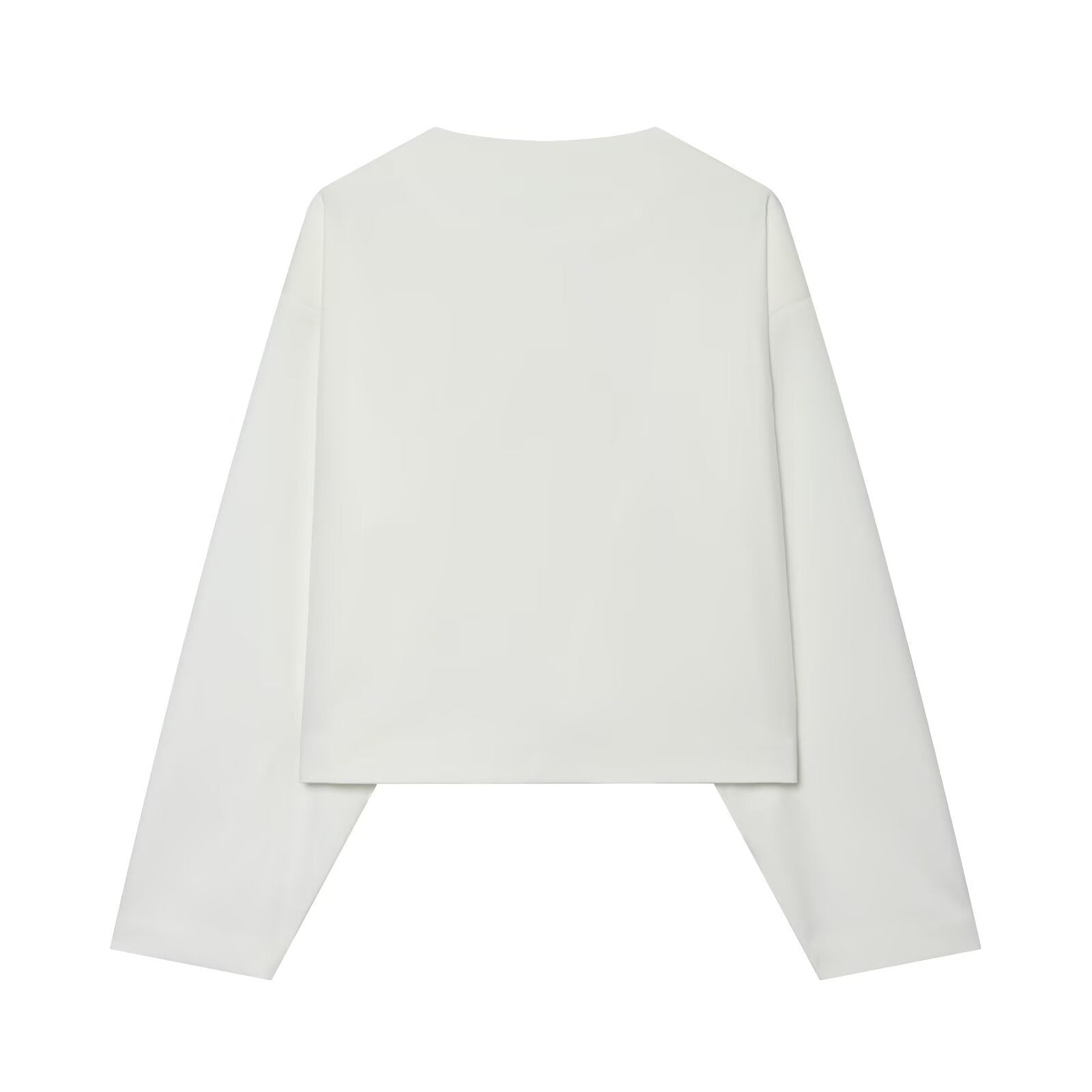 Women's Cropped Boxy Jacket with Decorative Buttons and Round Neckline Chichicherry