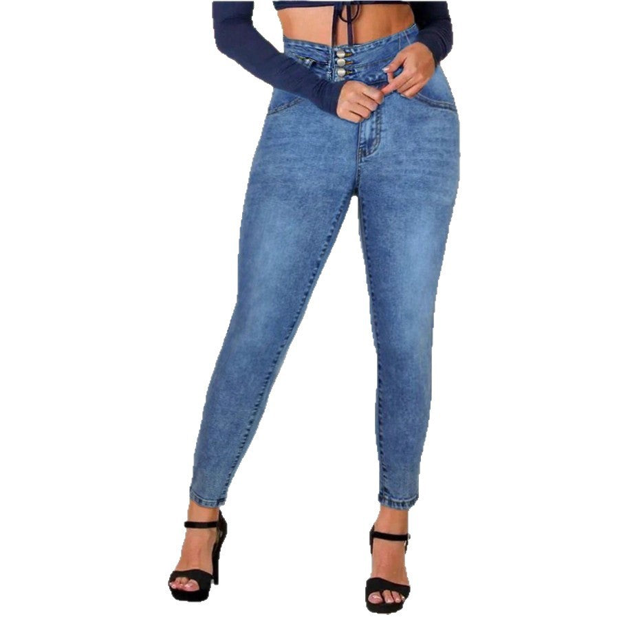 Women High-Waisted Sculpting Skinny Jeans with Reinforced V-Waist and Push-Up Effect Chichicherry