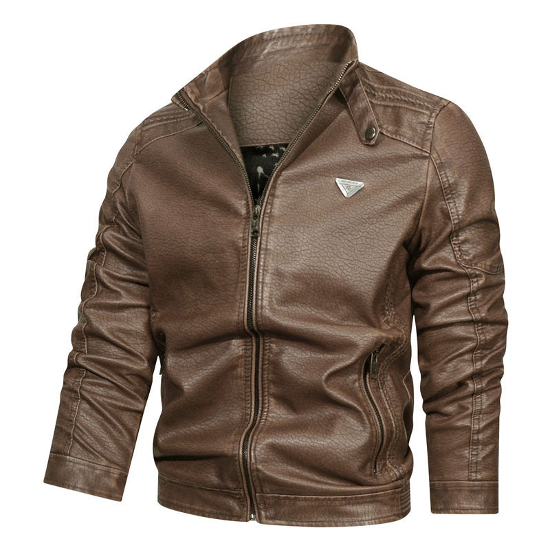 Men's faux leather jacket in vintage denim look with gathered sleeves and stand-up collar Chichicherry