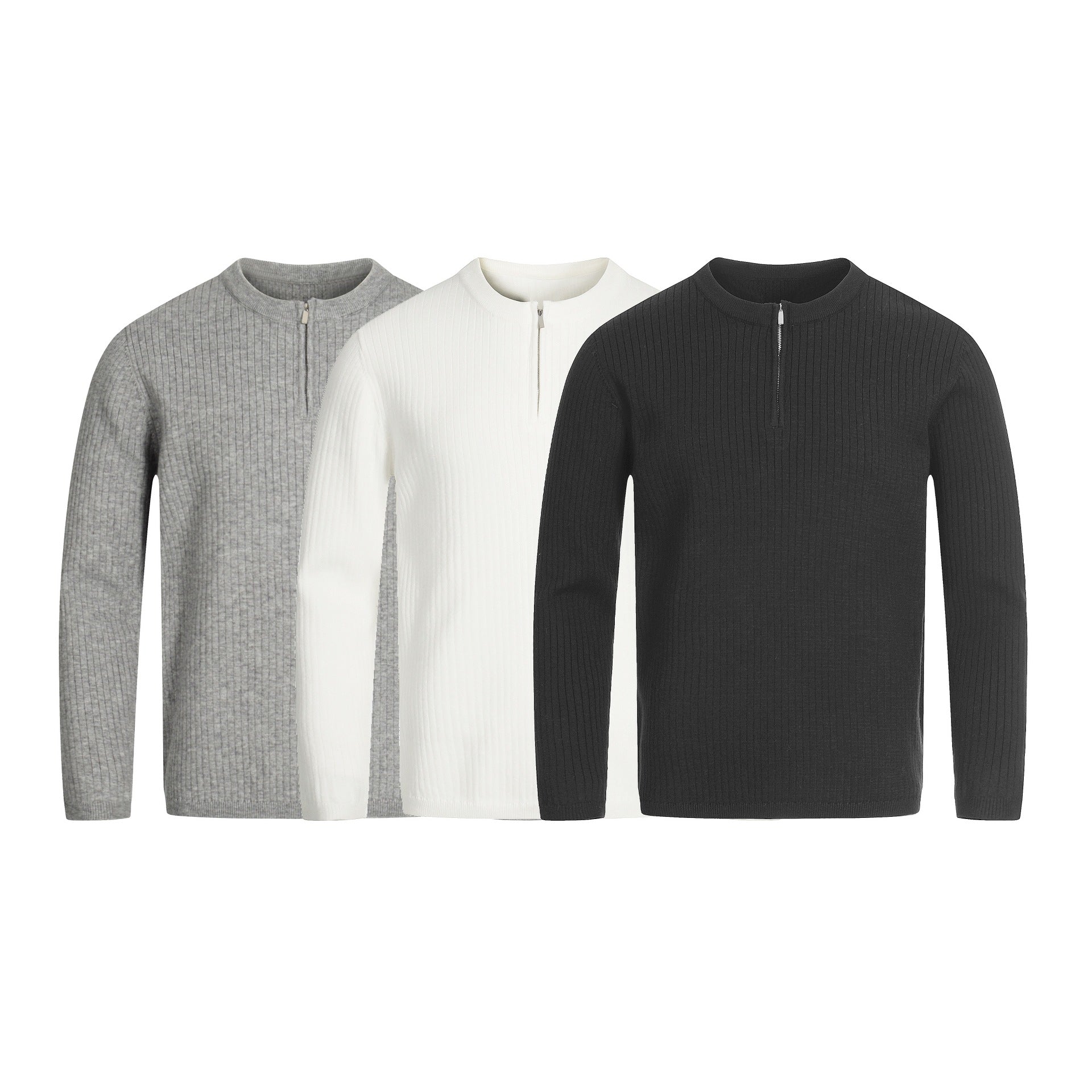 Unisex Rib Knit Half-Zip Sweater with Slim Silhouette and Troyer Collar Chichicherry