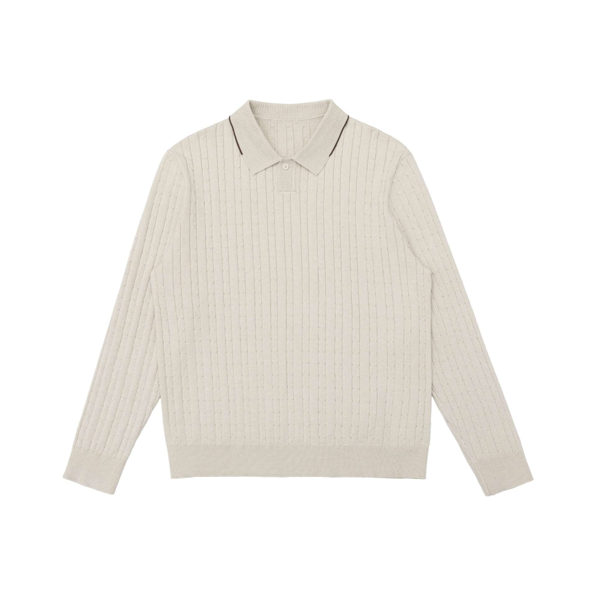 Men's cable knit polo collar pullover with half button placket Chichicherry