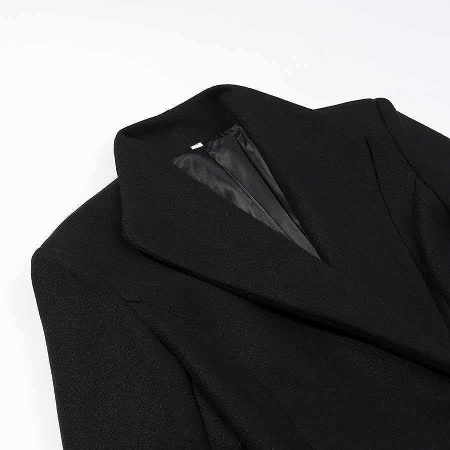 Women Tailored Longline Coat with Emphasized Shoulder Area and One-Button Closure Chichicherry