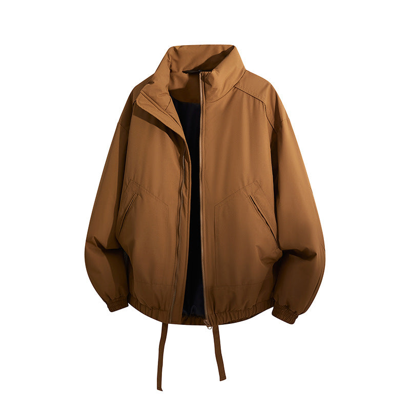 Men's Oversized Windbreaker Bomber Jacket with Drawstring and Stand-Up Collar Chichicherry