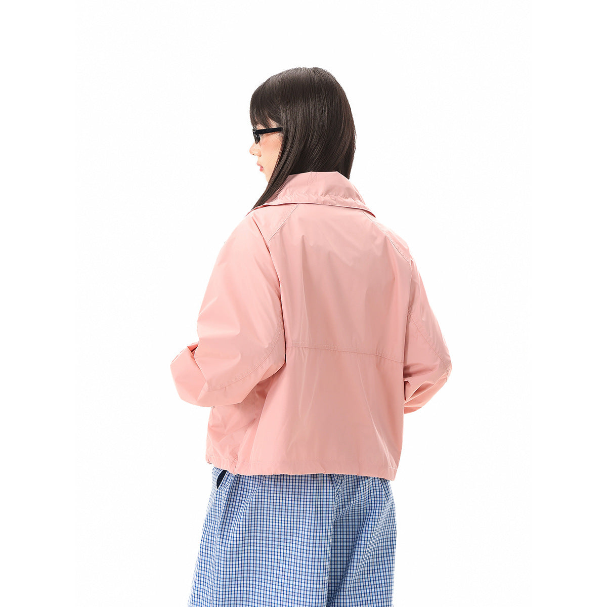 Women Lightweight Cropped Transition Jacket with High Stand Collar and Zipper Pockets Chichicherry