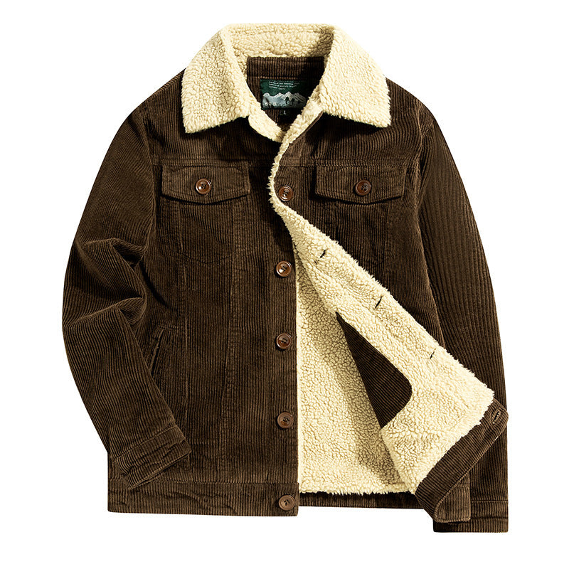 Men's cord trucker jacket with all-over teddy lining and chest flap pockets Chichicherry